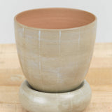 Striped Flowerpot by Kati Von Lehman in Brown Stoneware and Eggshell