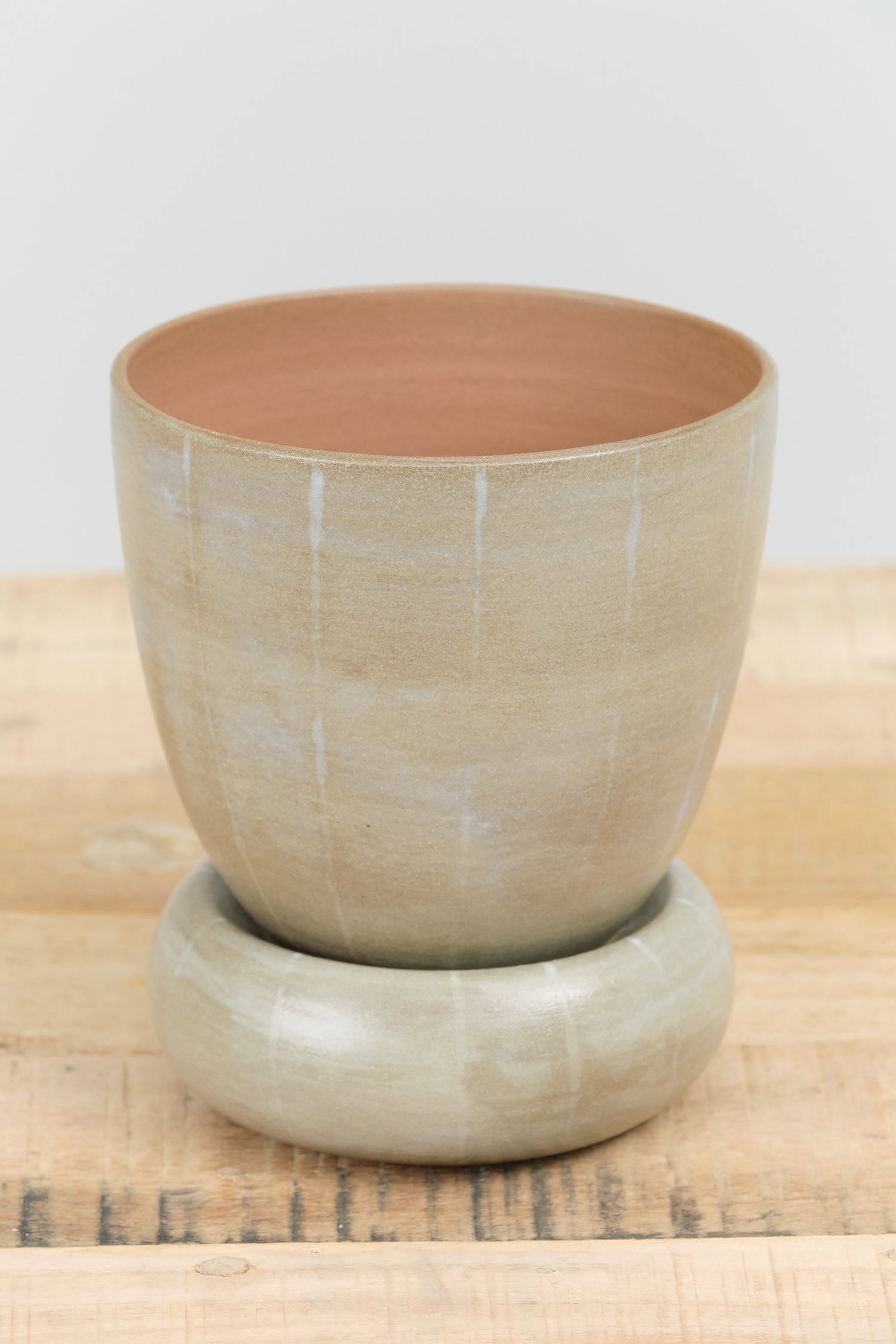 Striped Flowerpot by Kati Von Lehman in Brown Stoneware and Eggshell