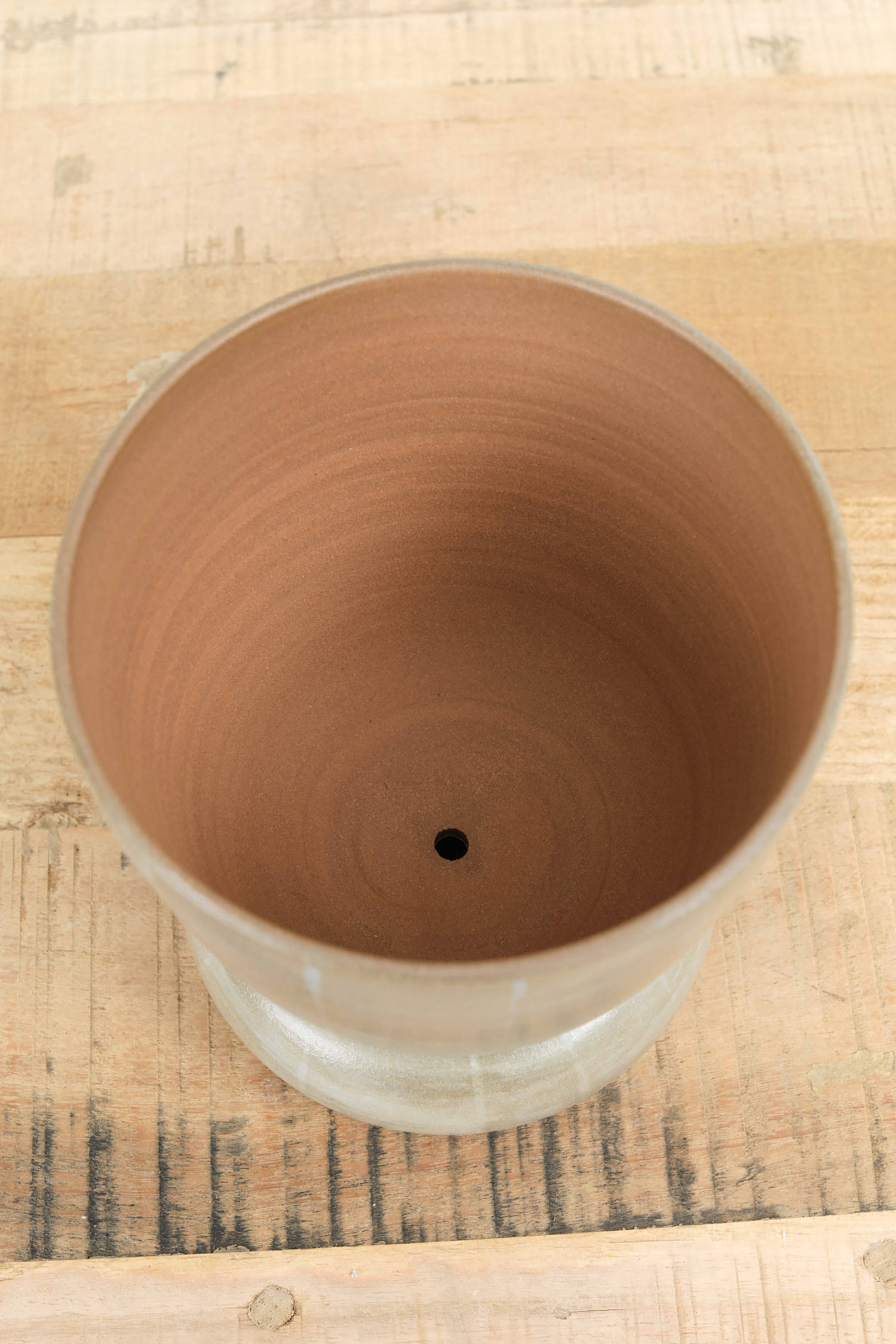 Brown Stoneware and Eggshell Striped Flowerpot by Kati Von Lehman