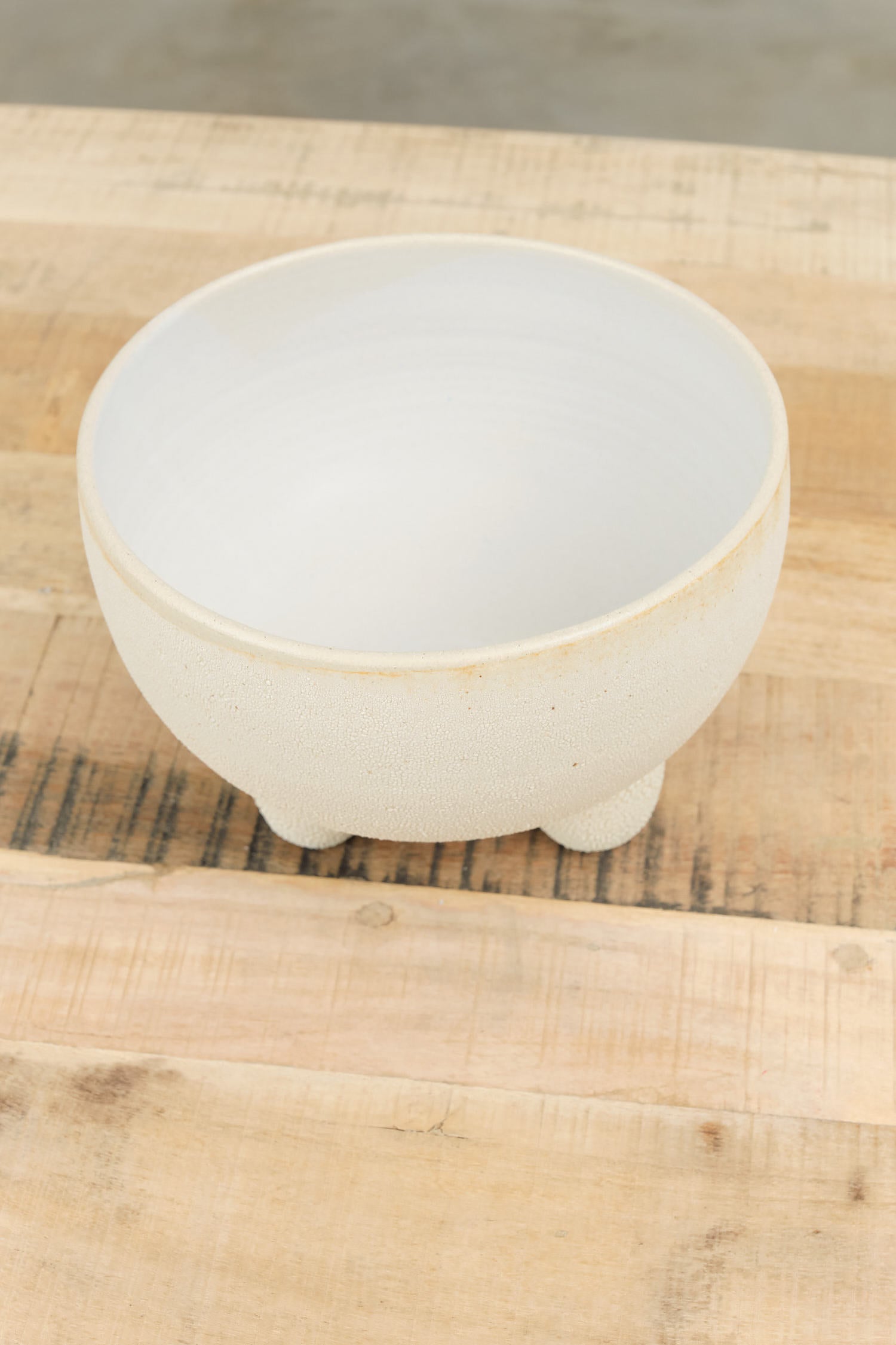 White Stoneware Tripod Planter Pot with Drainage Hole by Kati Von Lehman Handmade Ceramics