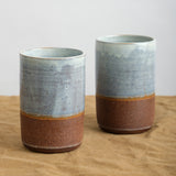 Handmade Ceramic Brownstone Tumblers with Shino Glaze