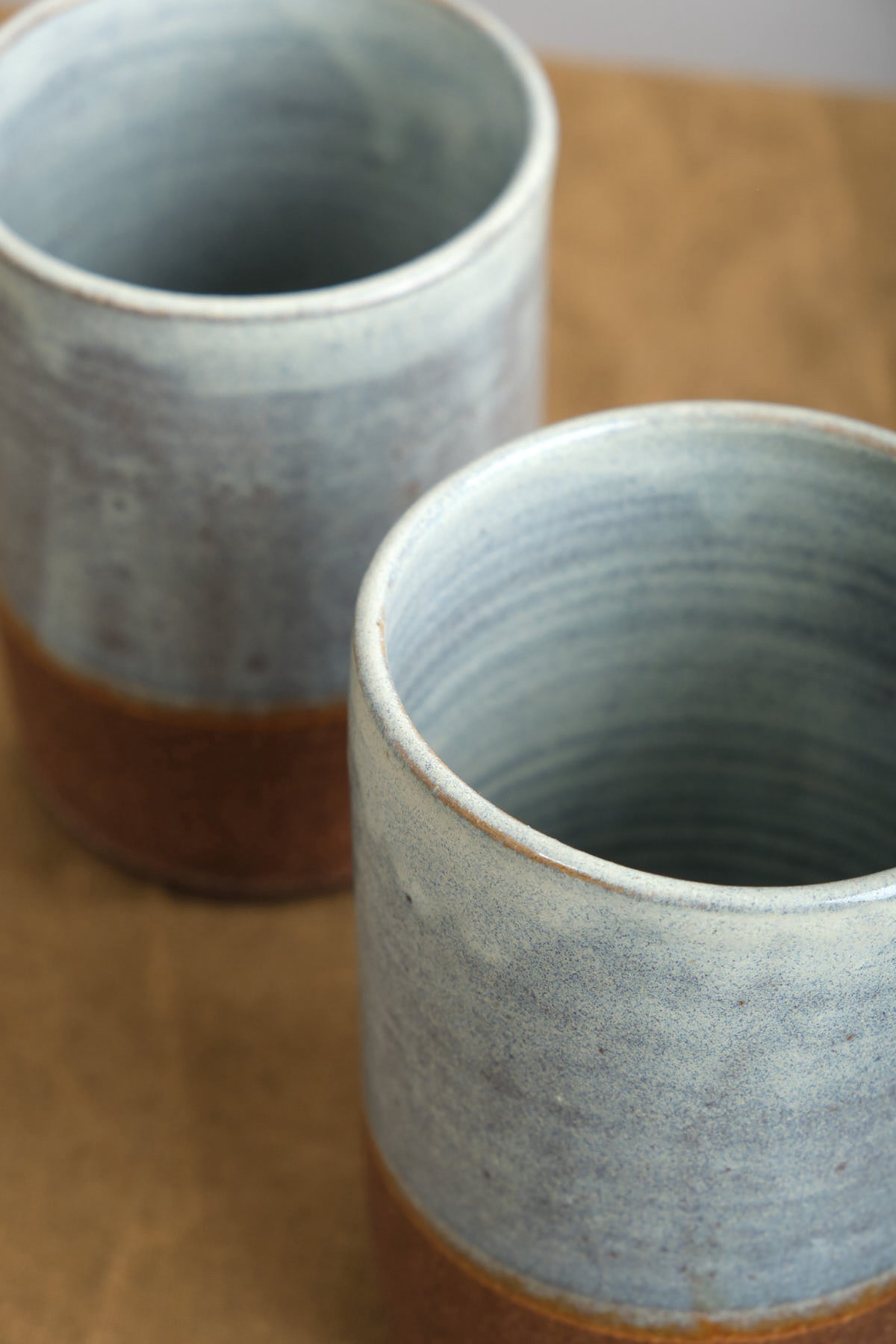 Shino glaze with small speckled details on Brownstone Tumbler 