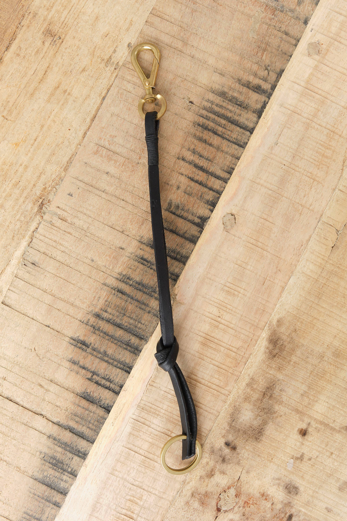 Black Leather Long Knot Keychain by KikaNY with Brass