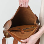 KikaNY Leather and Brass Postal Backpack #1 in Tan Brown with Large Opening and Clasp