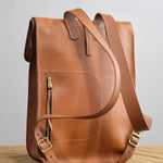 KikaNY Leather and Brass Postal Backpack #1 in Tan Brown