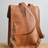 KikaNY Leather and Brass Postal Backpack #1 in Tan Brown