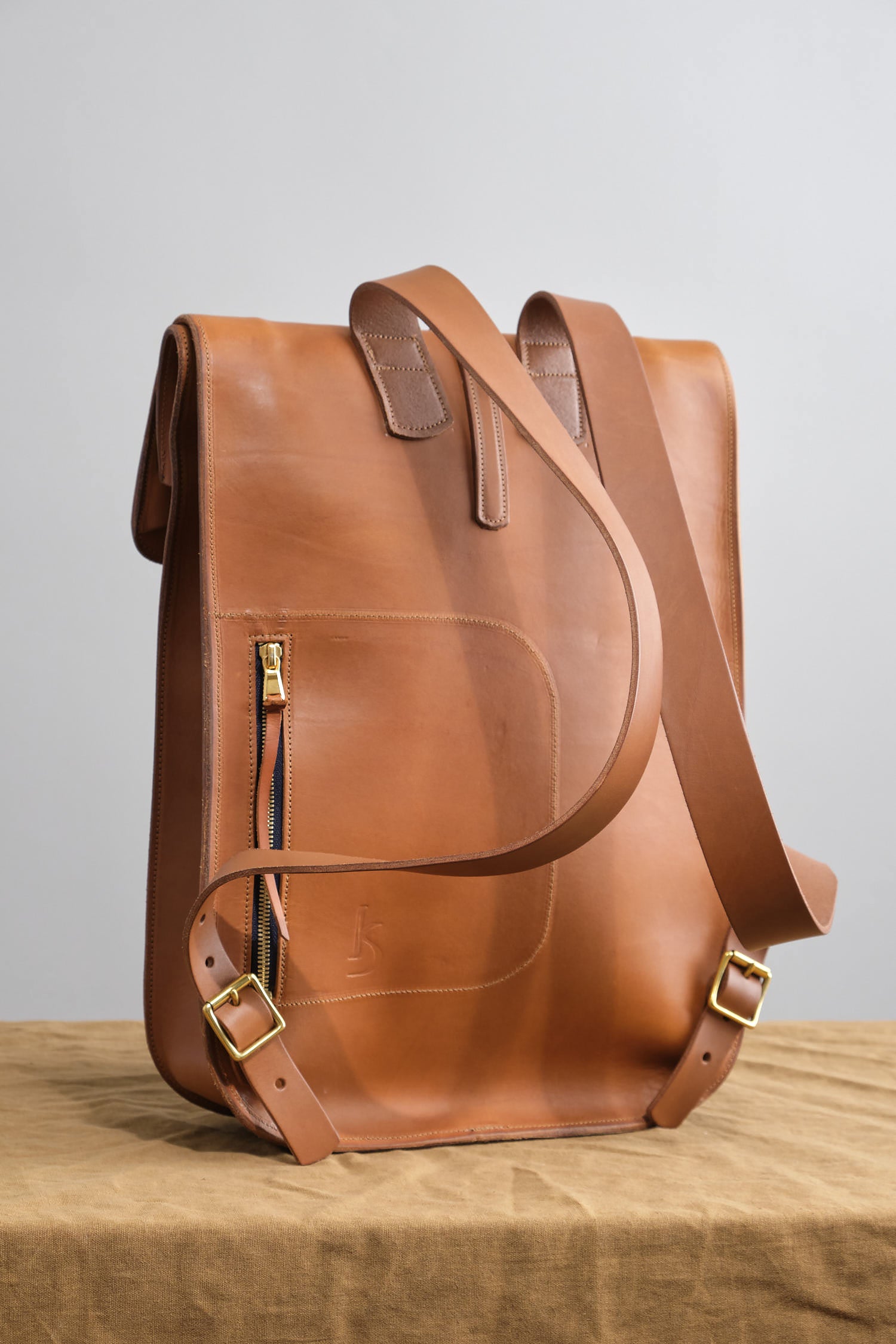 KikaNY Leather and Brass Postal Backpack #1 in Tan Brown