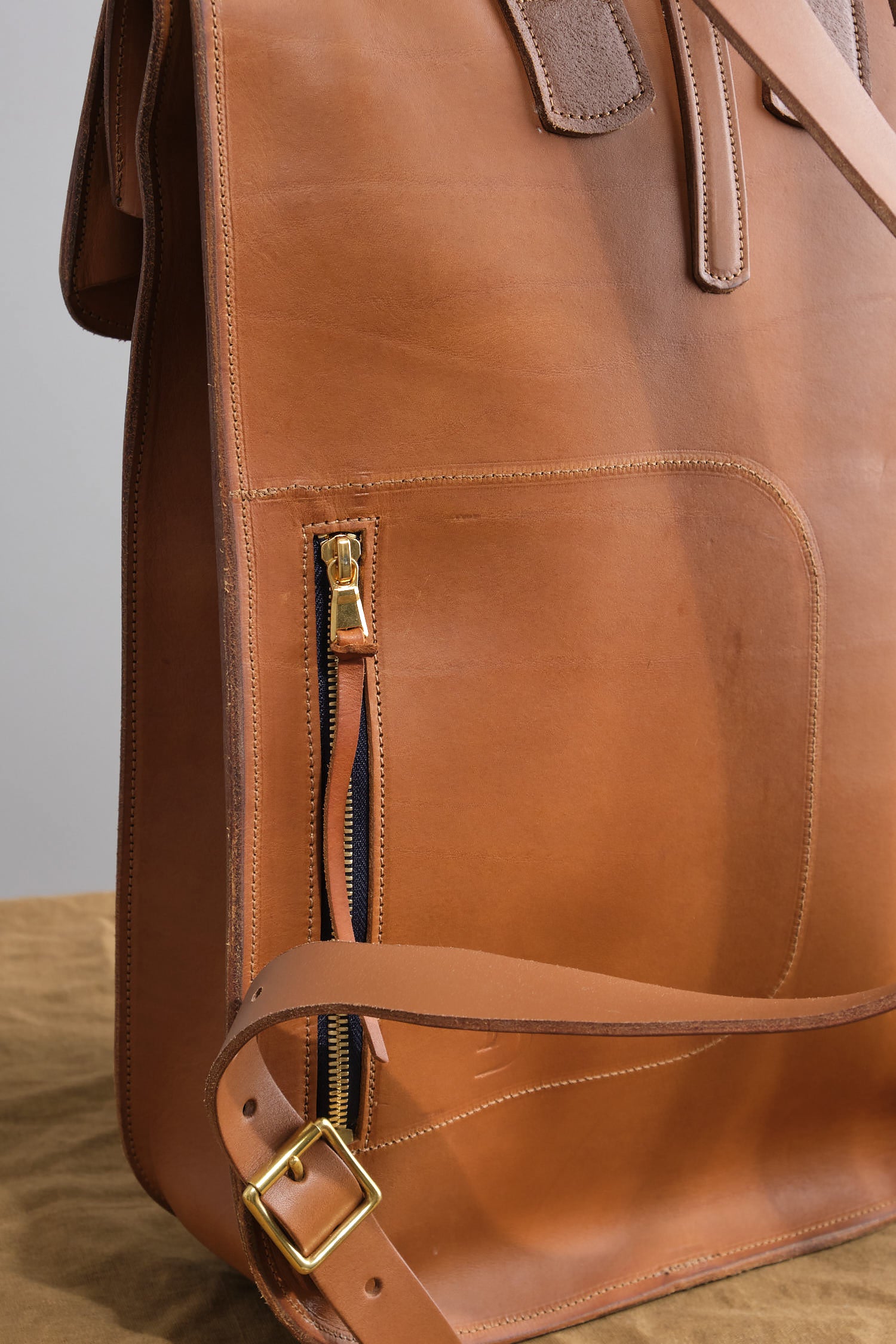 Tan Brown KikaNY Leather and Brass Postal Backpack #1