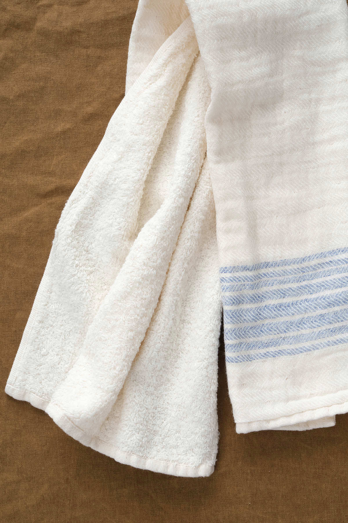 Interior view of Flax Line Hand Towel in Blue/Ivory