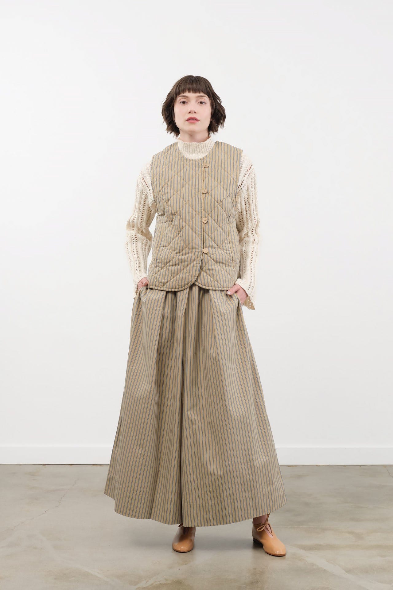 Kowtow Apparel Womens Pants Athena Pant in Double Pinstripe