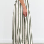 Kowtow Designer Brand Wide Leg Athena Pant in Forest Green Stripe