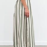 Kowtow Designer Brand Wide Leg Athena Pant in Forest Green Stripe