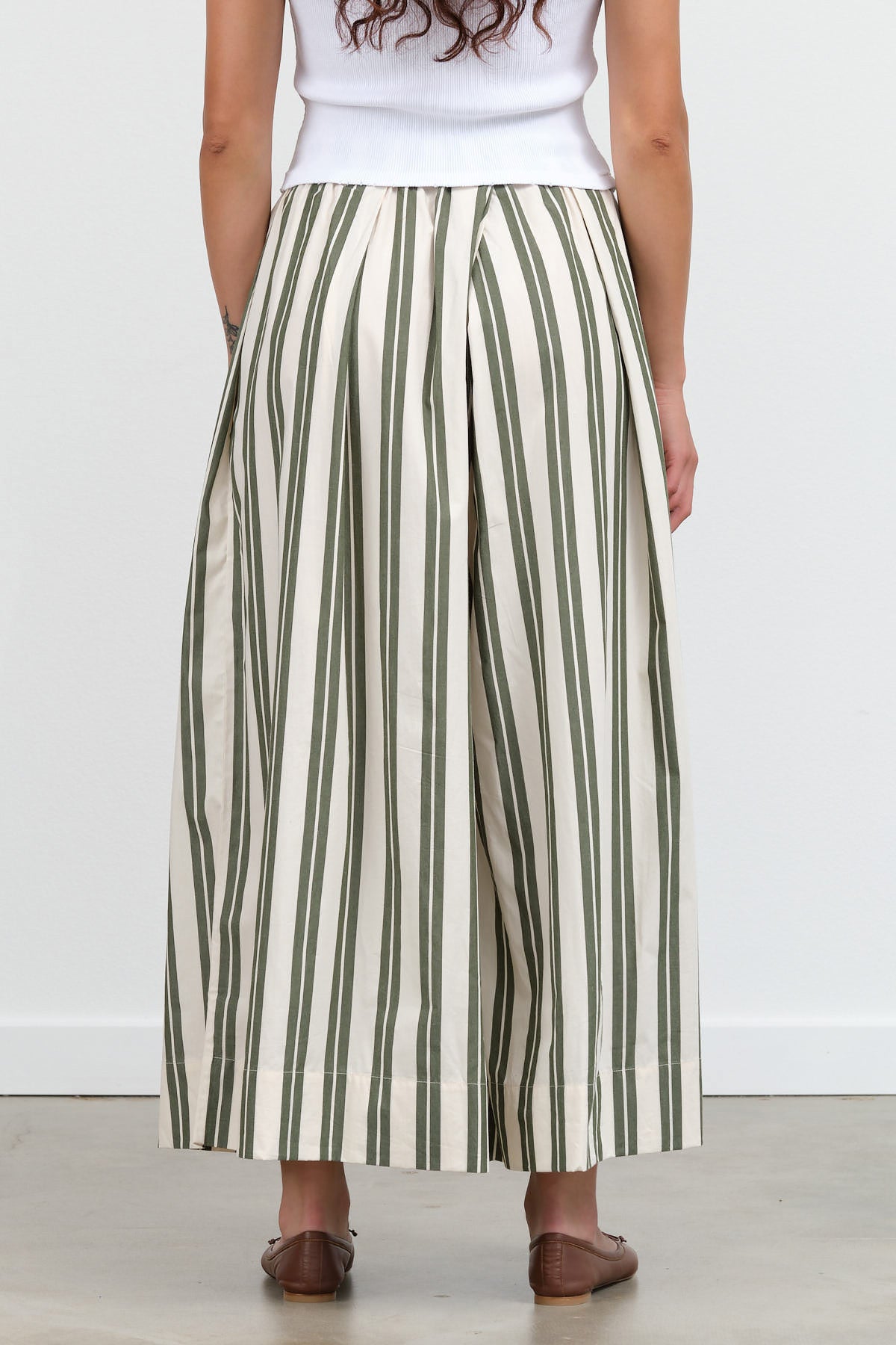 Wide Leg Athena Pant in Forest Green Stripe by Kowtow Designer Brand