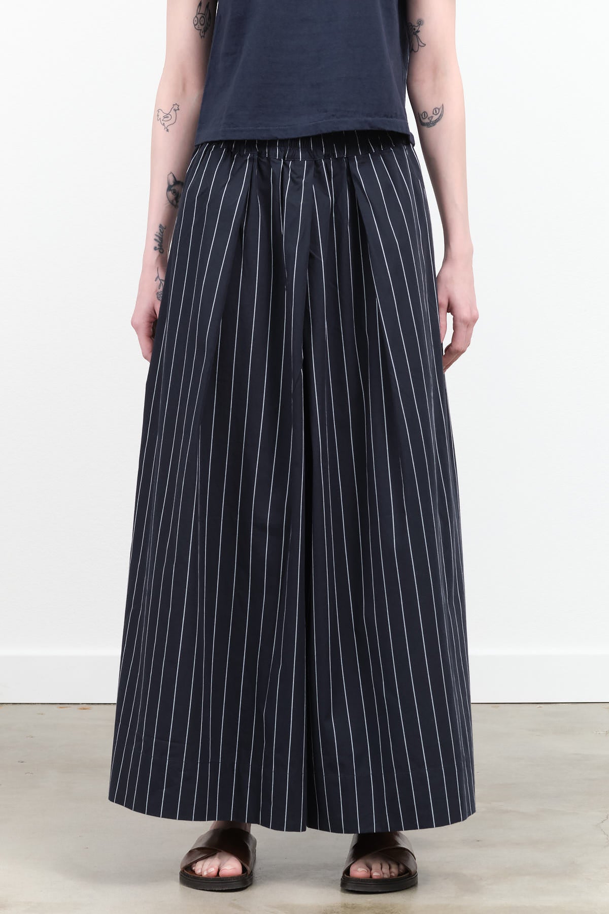 Athena Pant by Kowtow in Navy Pinstripe