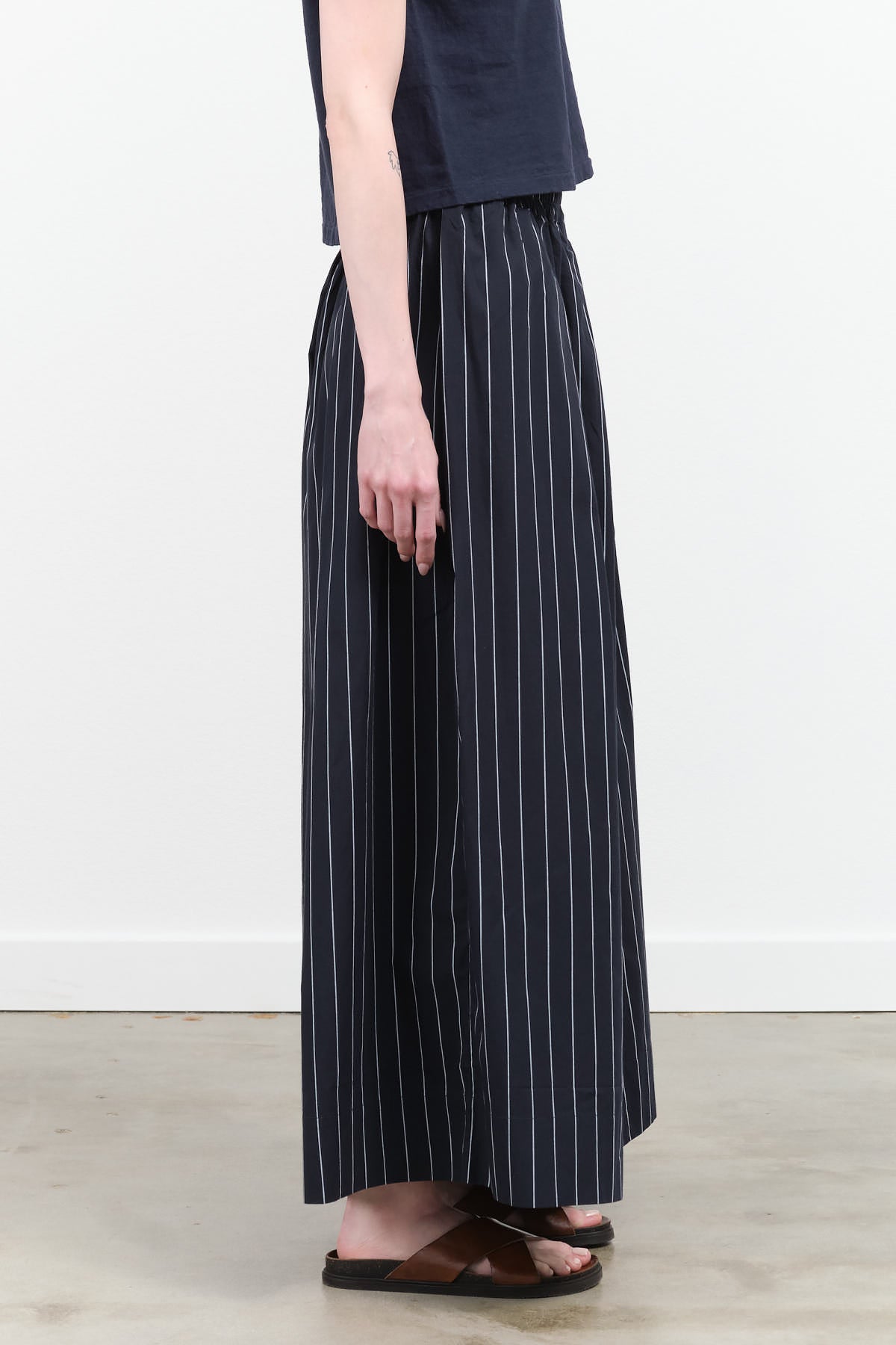 Navy Pinstripe Athen Pant by Kowtow