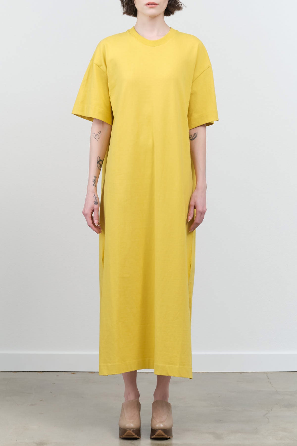 Front view of Boxy T-Shirt Dress in Daffodil