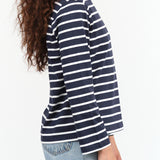 Kowtow Designer Brand Long Sleeve Boat Neck Breton Top in Navy and White Breton Stripes