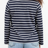 Long Sleeve Boat Neck Breton Top in Navy and White Breton Stripes by Kowtow Designer Brand