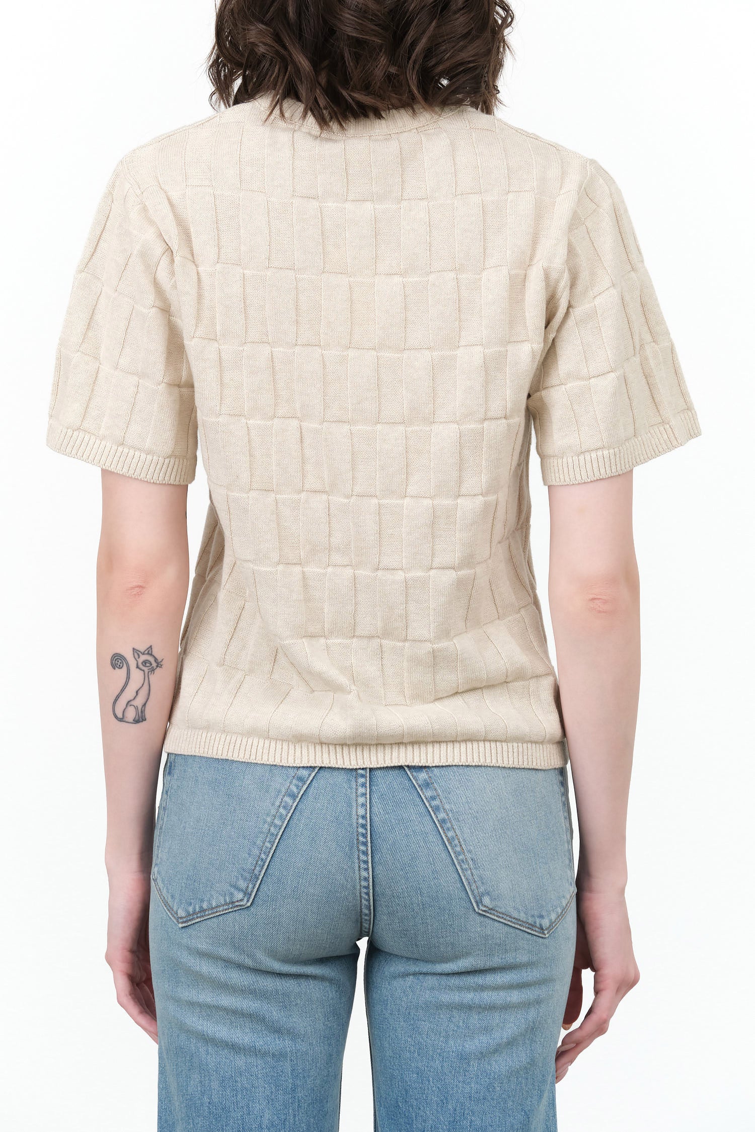 Light Marle Tan Short Sleeve Tile Pattern Etch Tee by Kowtow Japanese Designer Brand 