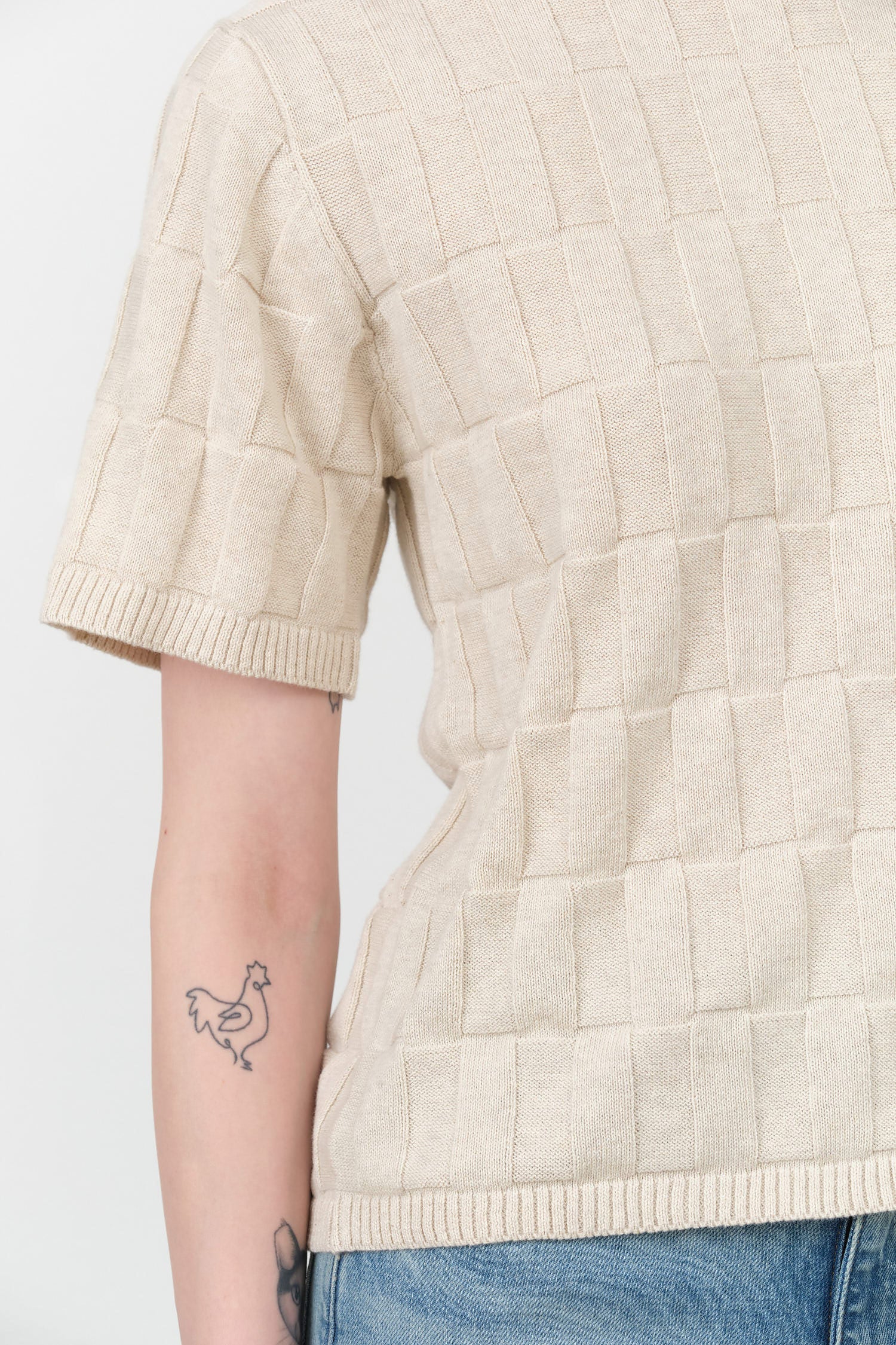 Short Sleeve Tile Pattern Etch Tee in Light Marle Tan by Kowtow Japanese Designer Brand 