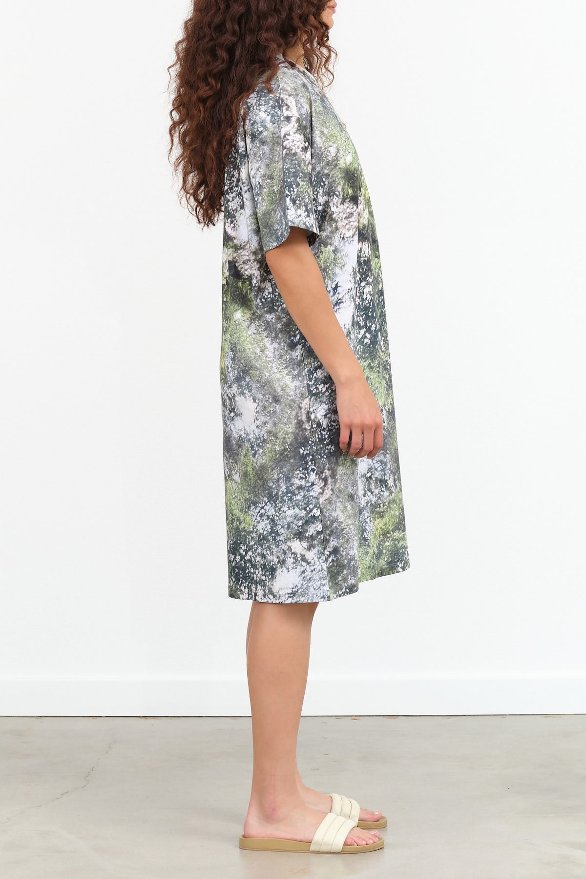 Short Sleeve Midi Foliage Dress Forest Print by Designer Brand Kowtow