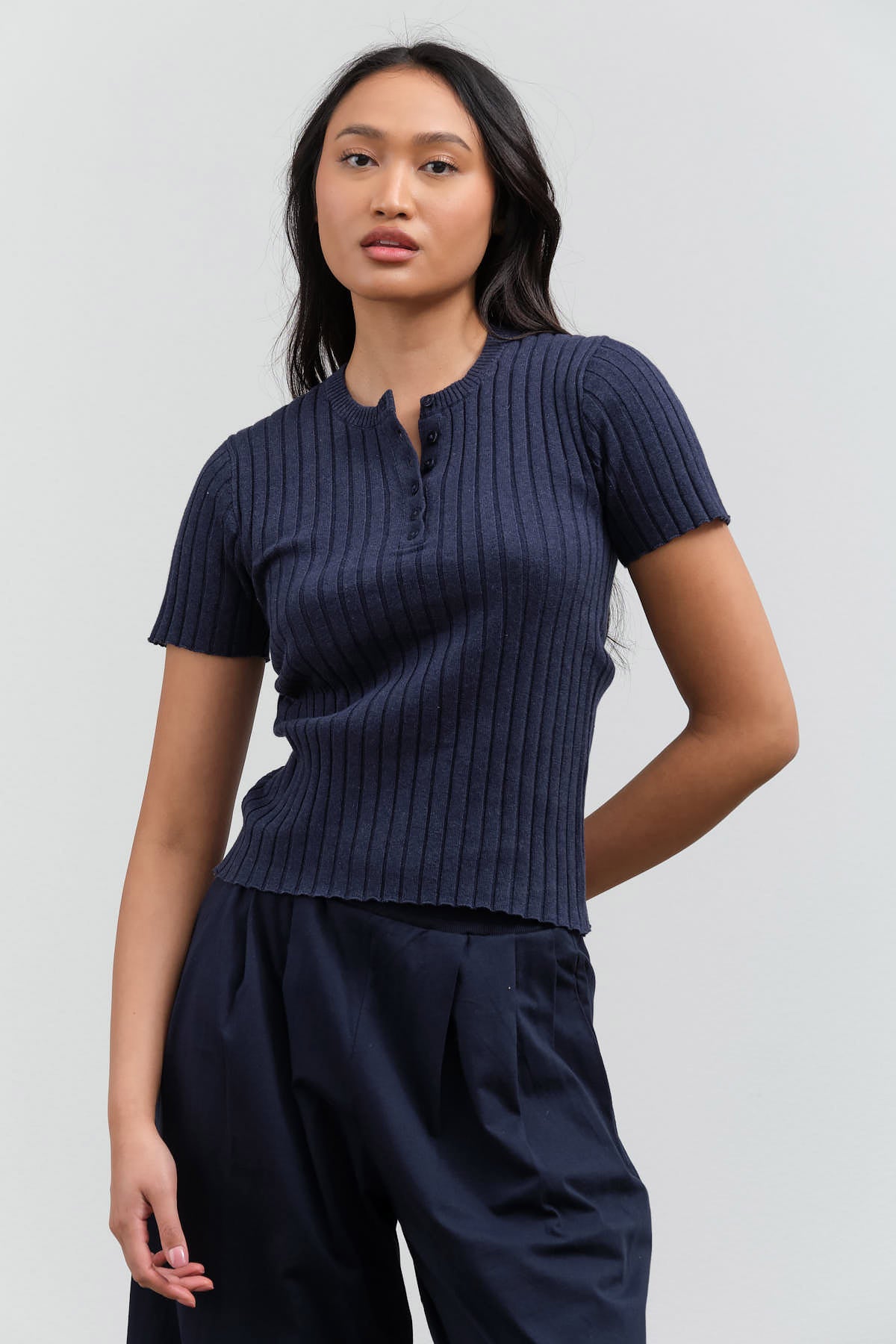 Styled view of Henley Knit Top
