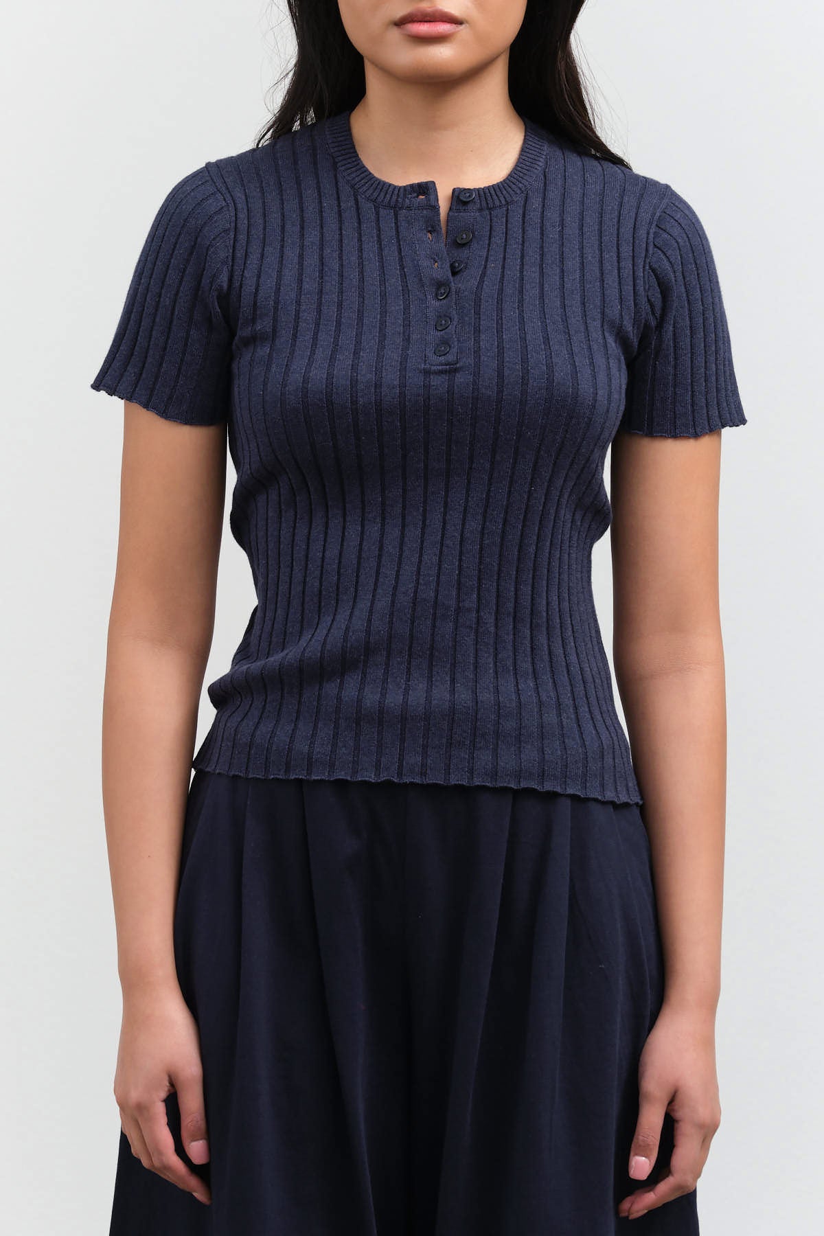 Front view of Henley Knit Top