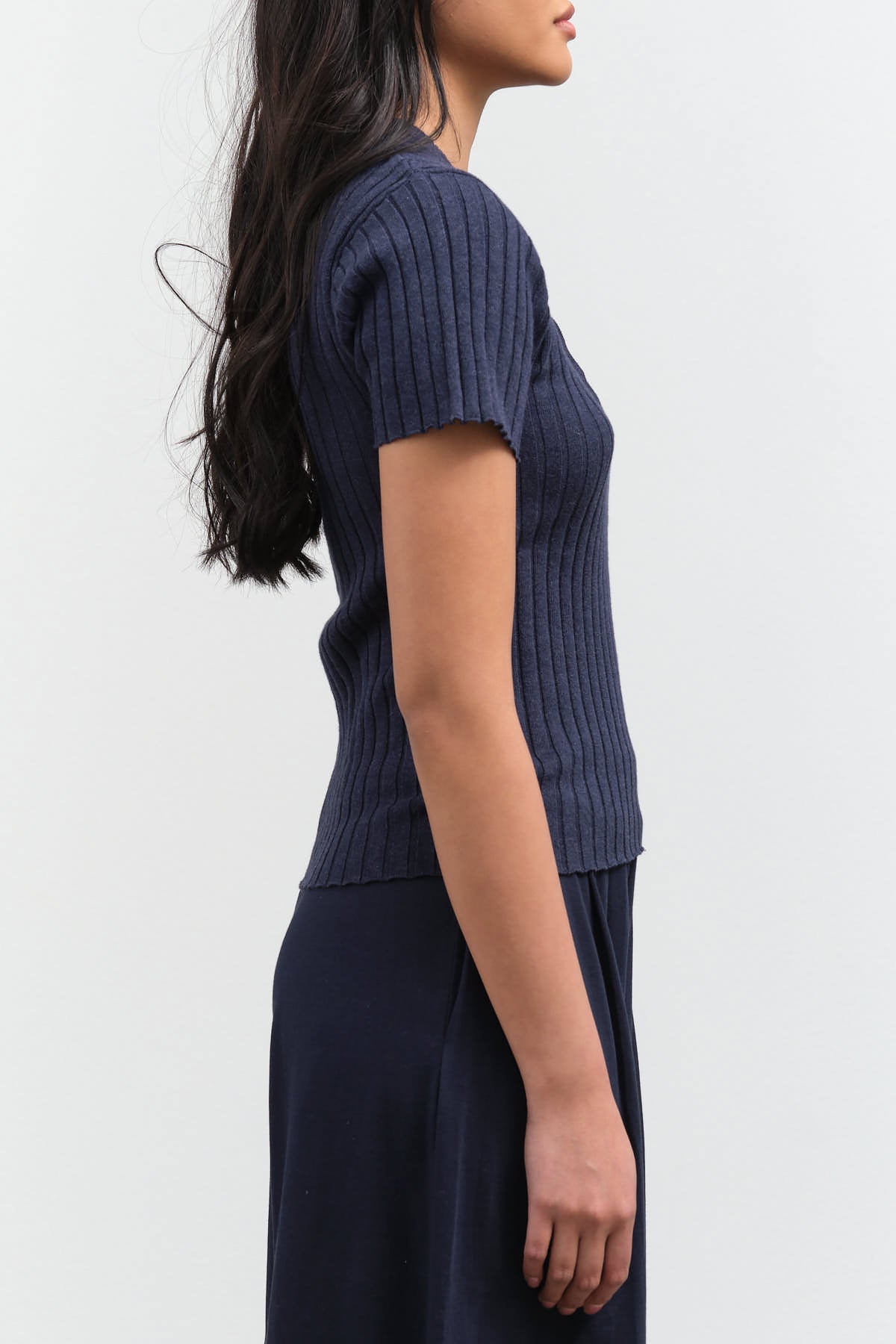 Side view of Henley Knit Top