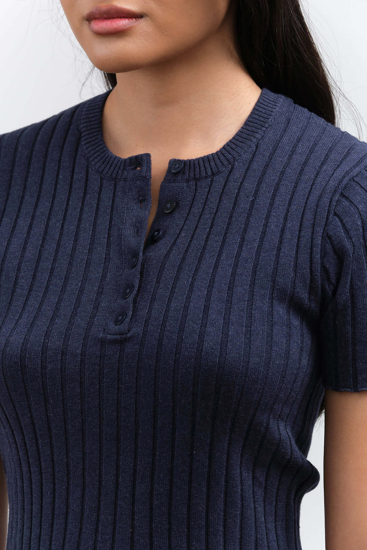 Collar view of Henley Knit Top