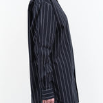 Long Sleeve Collared James Shirt in Navy Pinstripe by Kowtow