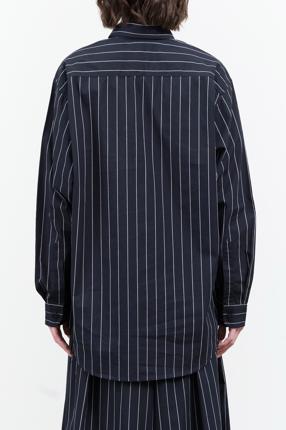 Kowtow Navy Pinstripe James Work Shirt Oversized