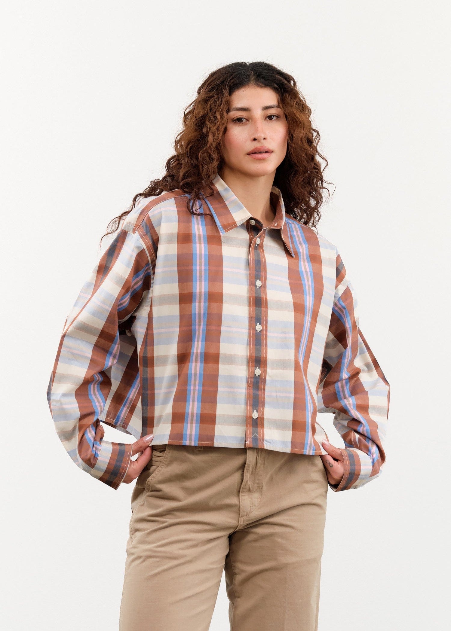 Kowtow Apparel Womens Blouses Lauren Shirt in Terra Check