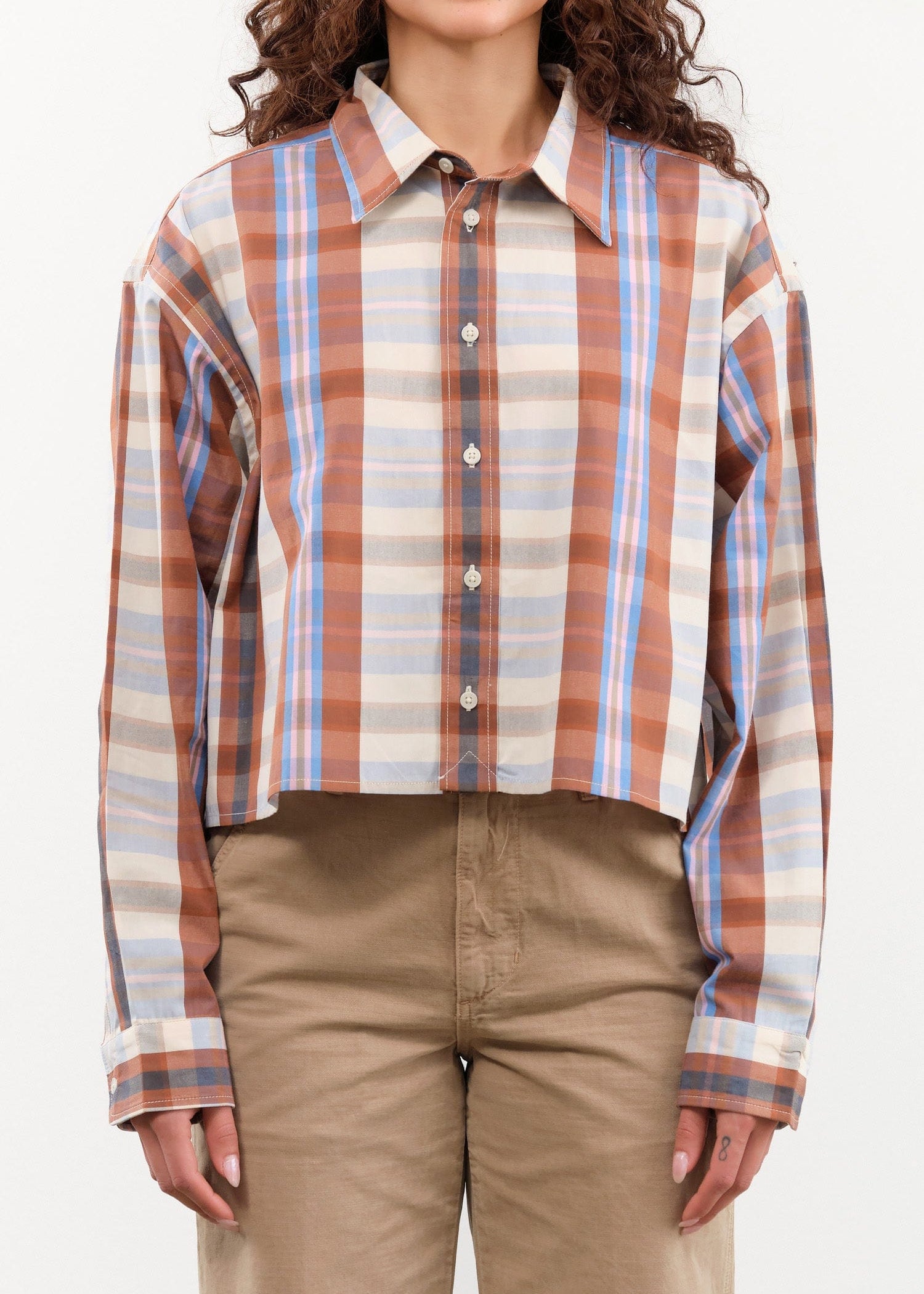 Kowtow Apparel Womens Blouses Lauren Shirt in Terra Check