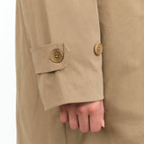 Bronze Tan Brown Long Sleeve Button Up Mile Trench Coat with Collar and Pockets by Kowtow Designer Brand