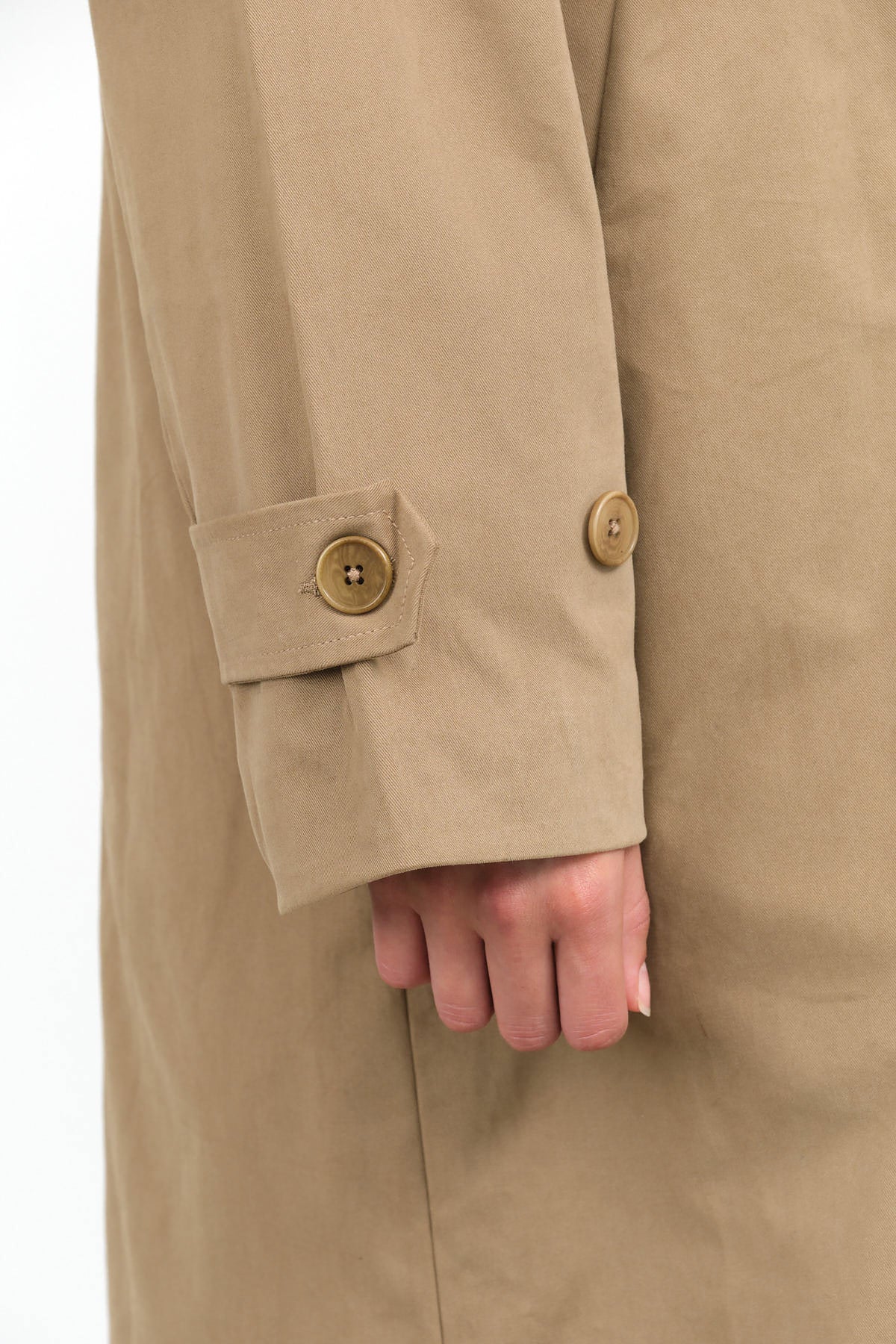 Bronze Tan Brown Long Sleeve Button Up Mile Trench Coat with Collar and Pockets by Kowtow Designer Brand