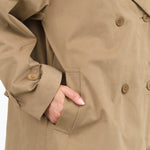 Long Sleeve Button Up Mile Trench Coat with Collar and Pockets in Bronze Tan Brown by Kowtow Designer Brand