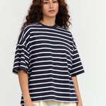 Kowtow Oversized Boxy Tee in Navy Breton