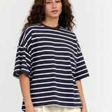 Kowtow Oversized Boxy Tee in Navy Breton