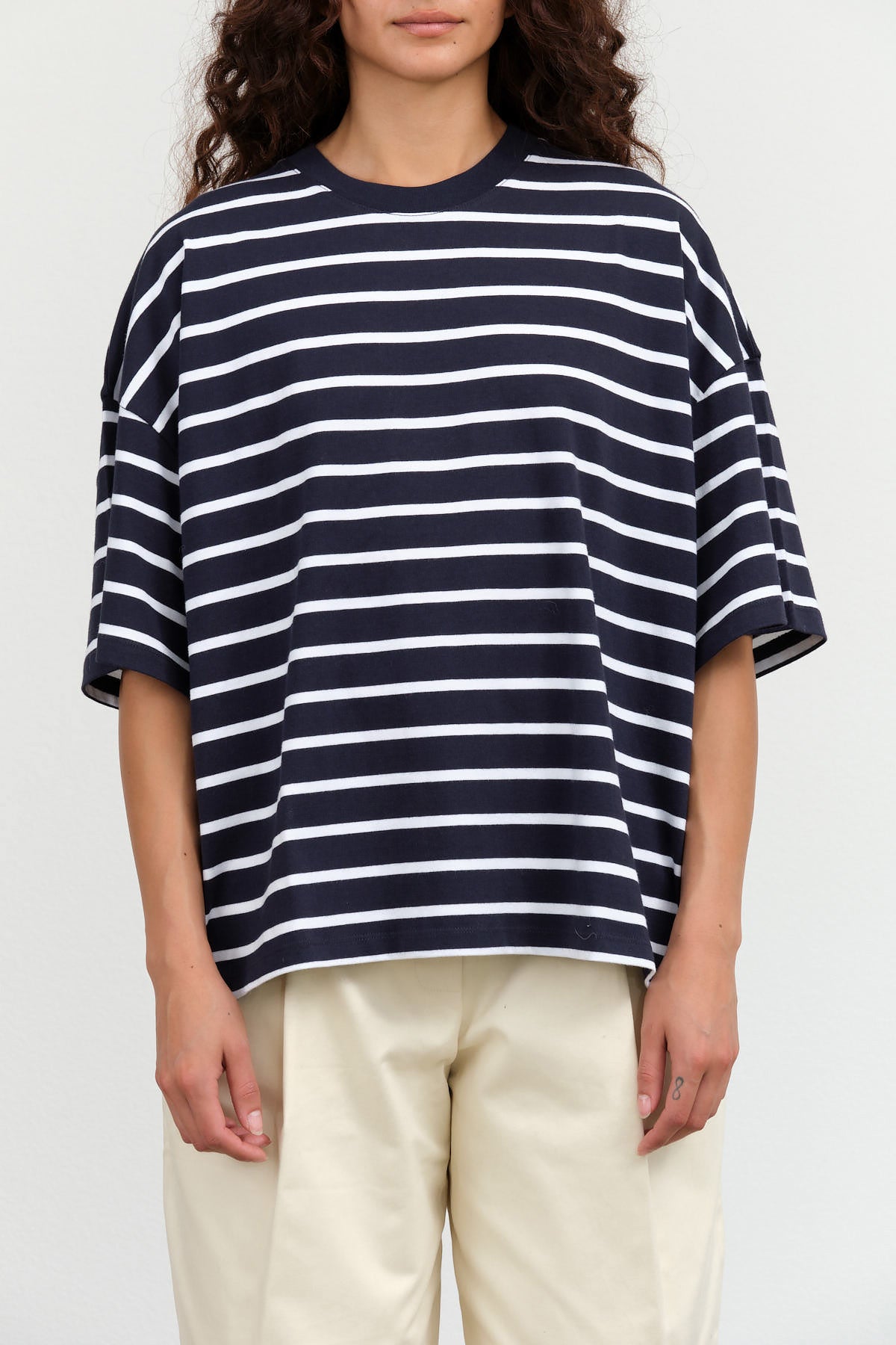 Oversized Boxy Tee by Kowtow in Navy Breton