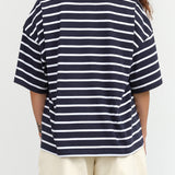 Navy Breton Stripes Oversized Boxy Short Sleeve Tee by Kowtow Designer Brand