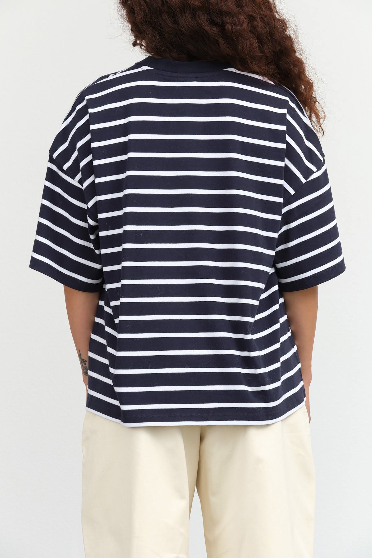 Navy Breton Stripes Oversized Boxy Short Sleeve Tee by Kowtow Designer Brand