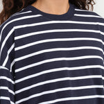 Navy Breton Oversized Boxy Tee by Kowtow