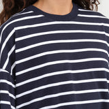 Navy Breton Oversized Boxy Tee by Kowtow