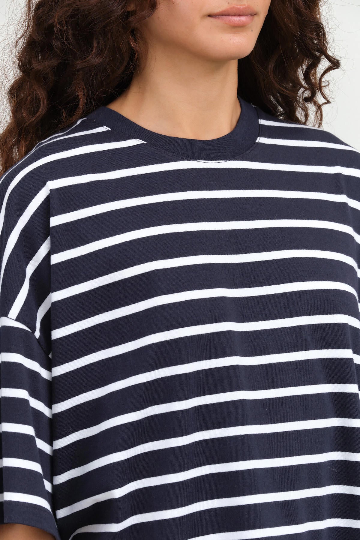 Navy Breton Oversized Boxy Tee by Kowtow