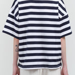 Back view of Oversized Boxy Tee in Navy Stripe