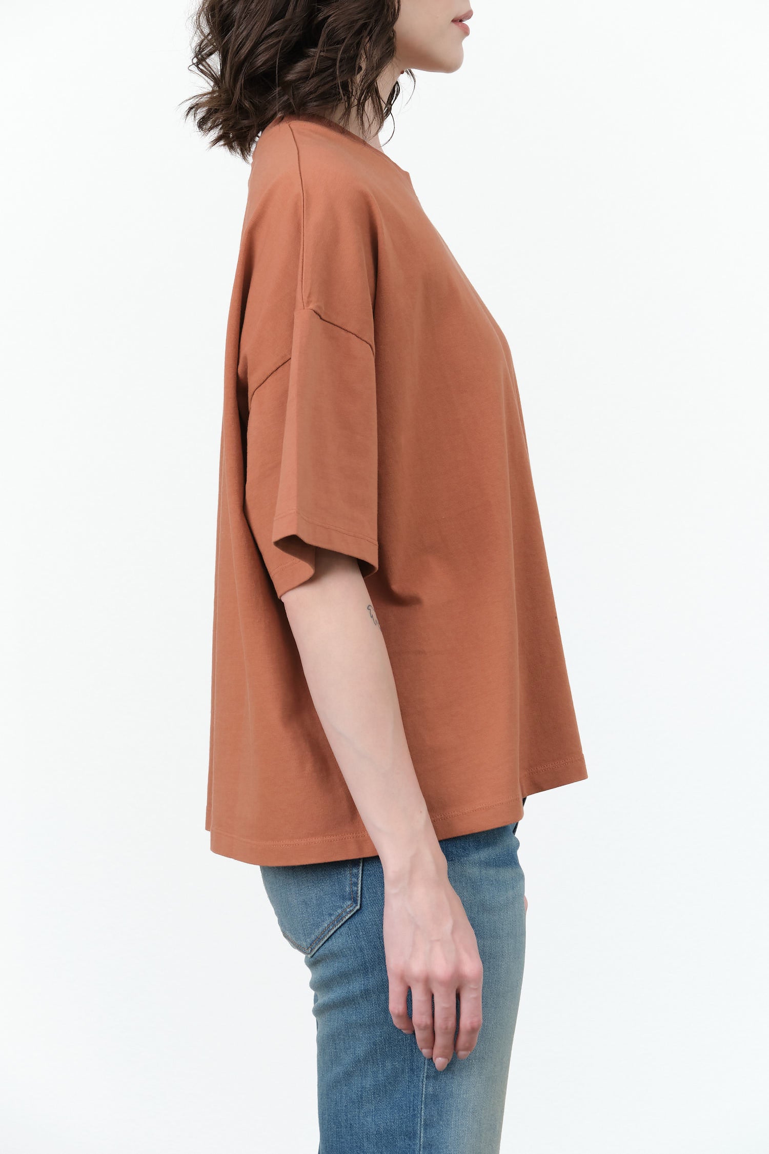 Kowtow Designer Brand Oversized Boxy Short Sleeve Tee in Sienna Orange