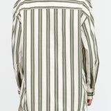 Boxy Button Up Petra Shirt Blouse in Forest Green and White Stripe by Kowtow Designer Brand