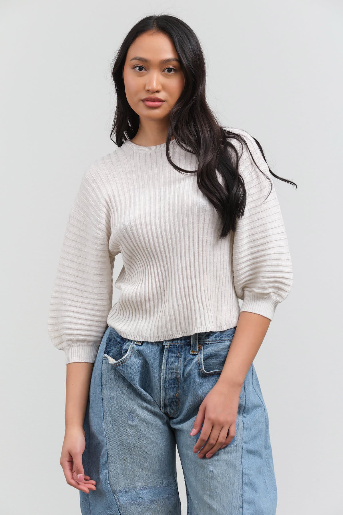 Styled view of Quinn Top in Light Marle