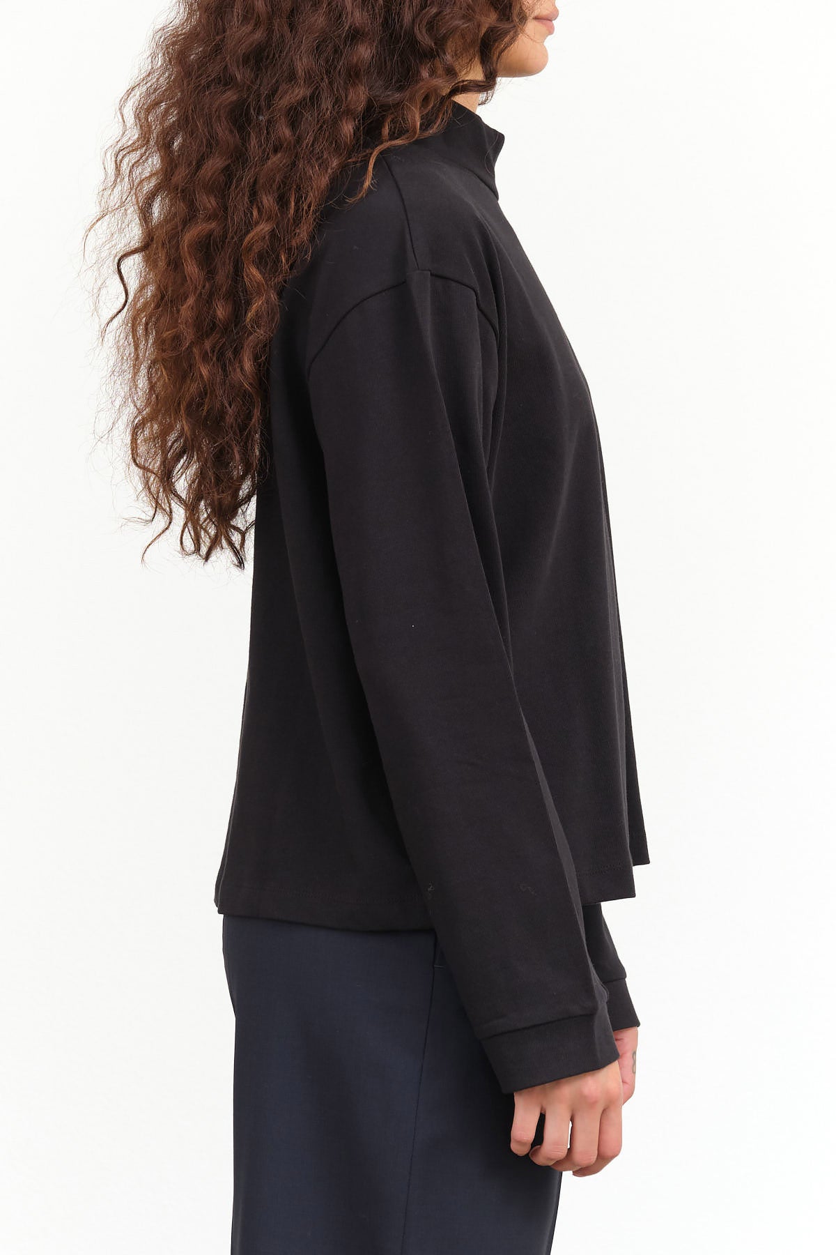 Kowtow Designer Brand Cotton Long Sleeve Mock Neck Reflect Top in Black