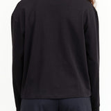 Cotton Long Sleeve Mock Neck Reflect Top in Black by Kowtow Designer Brand